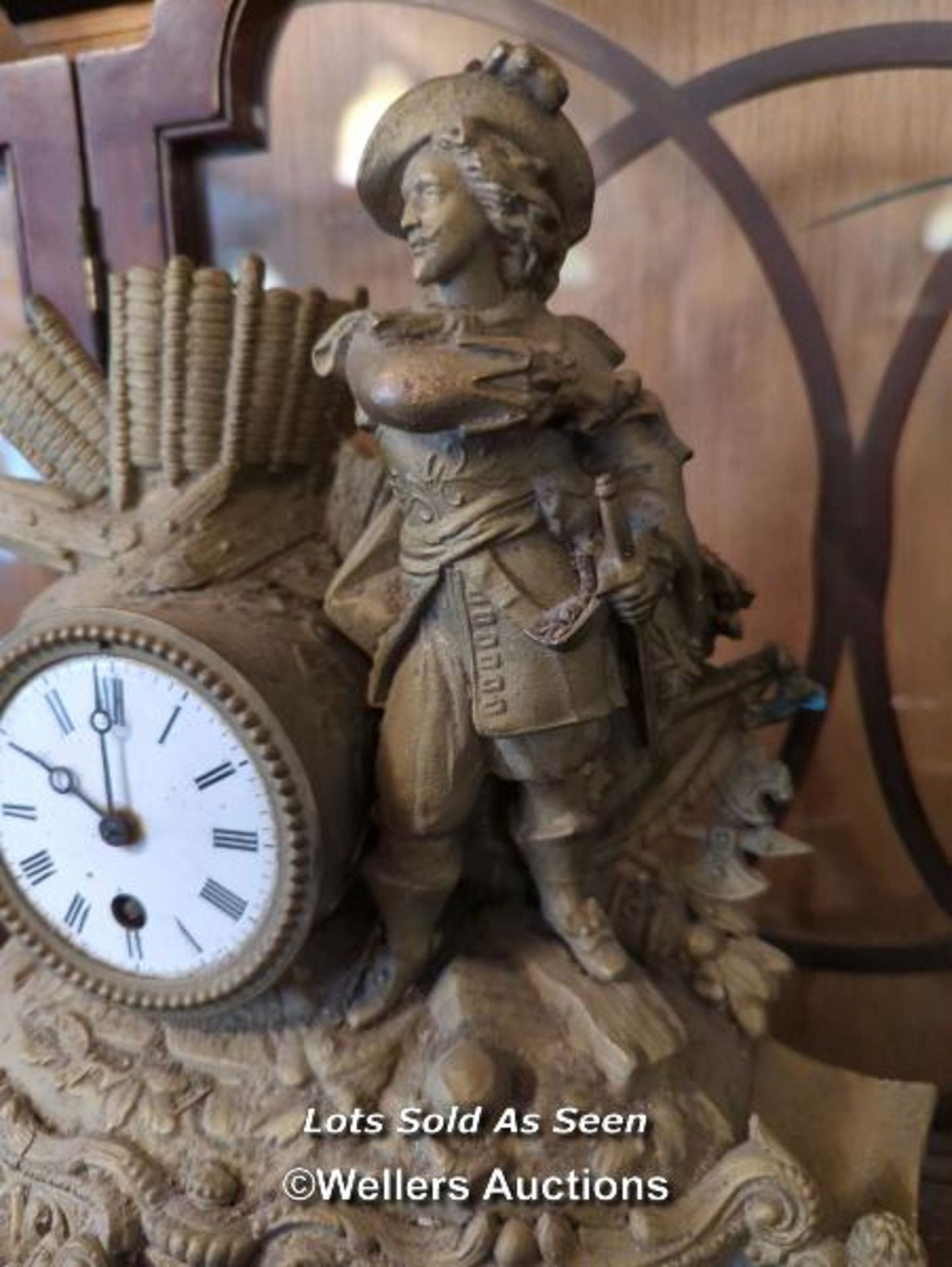 *VICTORIAN GILT METAL FIGURAL CLOCK DESIGNED AS A CAVALIER / LOCATED AT VICTORIA ANTIQUES, - Image 3 of 3