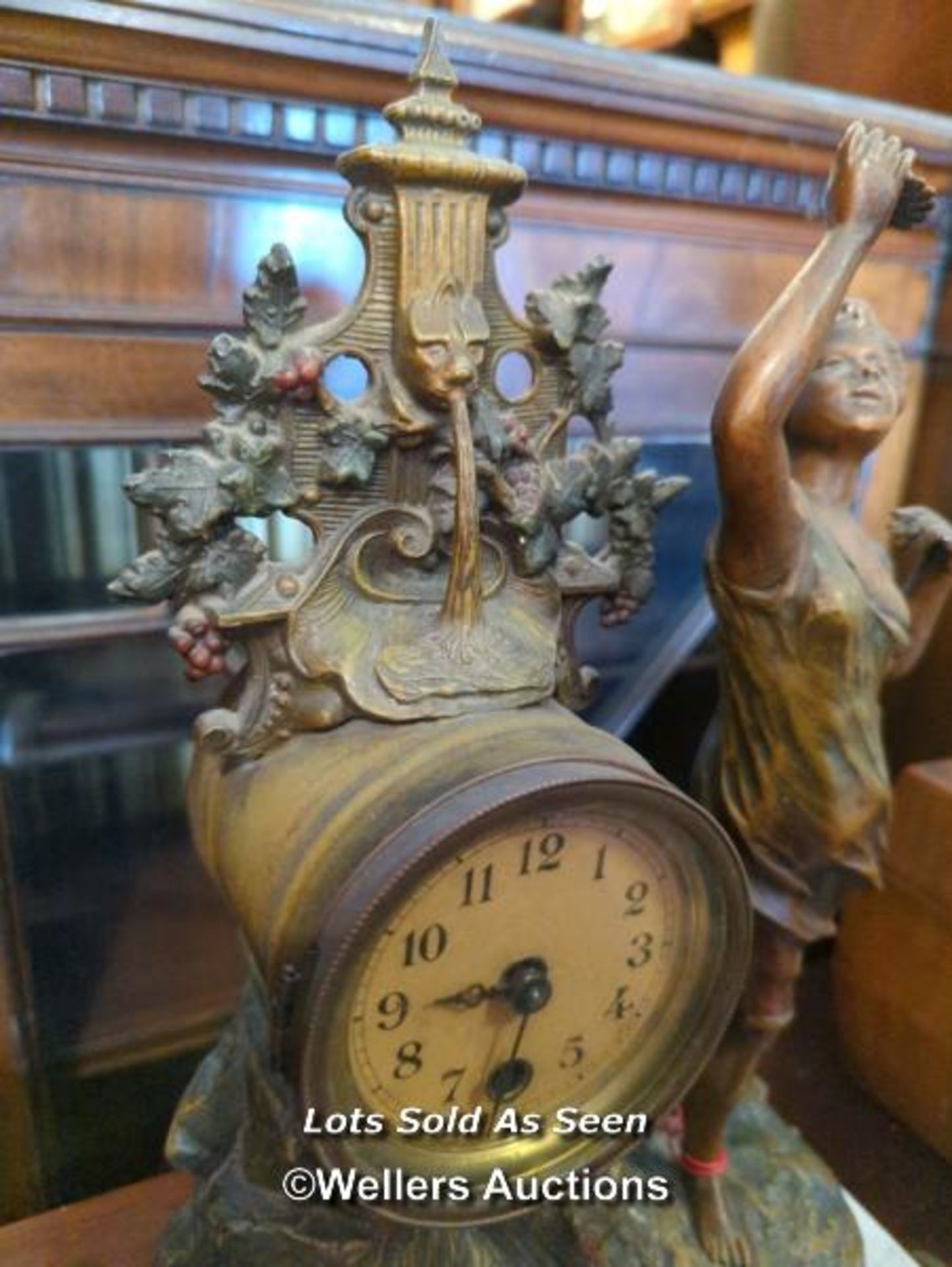 *VICTORIAN SPELTER FIGURAL MANTEL CLOCK ON MARBLE BASE, 39CM / LOCATED AT VICTORIA ANTIQUES, - Image 3 of 4