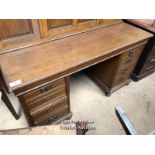 SOPWITH & CO. DESK WITH DROP DOWN INLAID LEATHERETTE WRITERS SHELF, MULTIPLE COMPARTMENTS BEHIND TWO