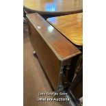 *VICTORIAN MAHOGANY SUTHERLAND TABLE ON TURNED SUPPORTS, 90CM WIDE / LOCATED AT VICTORIA ANTIQUES,