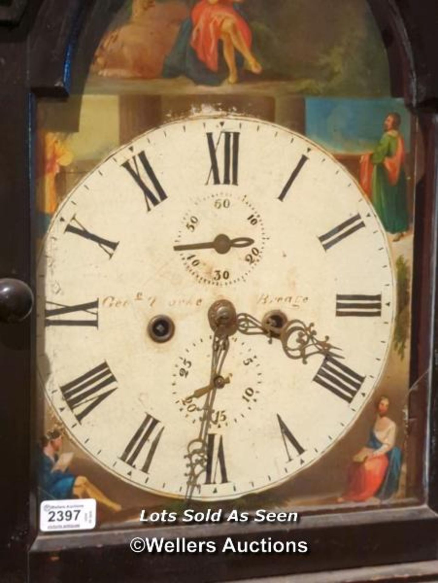*EBONISED 8 DAY LONGCASE CLOCK, PAINTED DIAL WITH SUBSIDIARY DIALS, SIGNED GEORGE BROCKE(?), 188CM / - Image 2 of 4