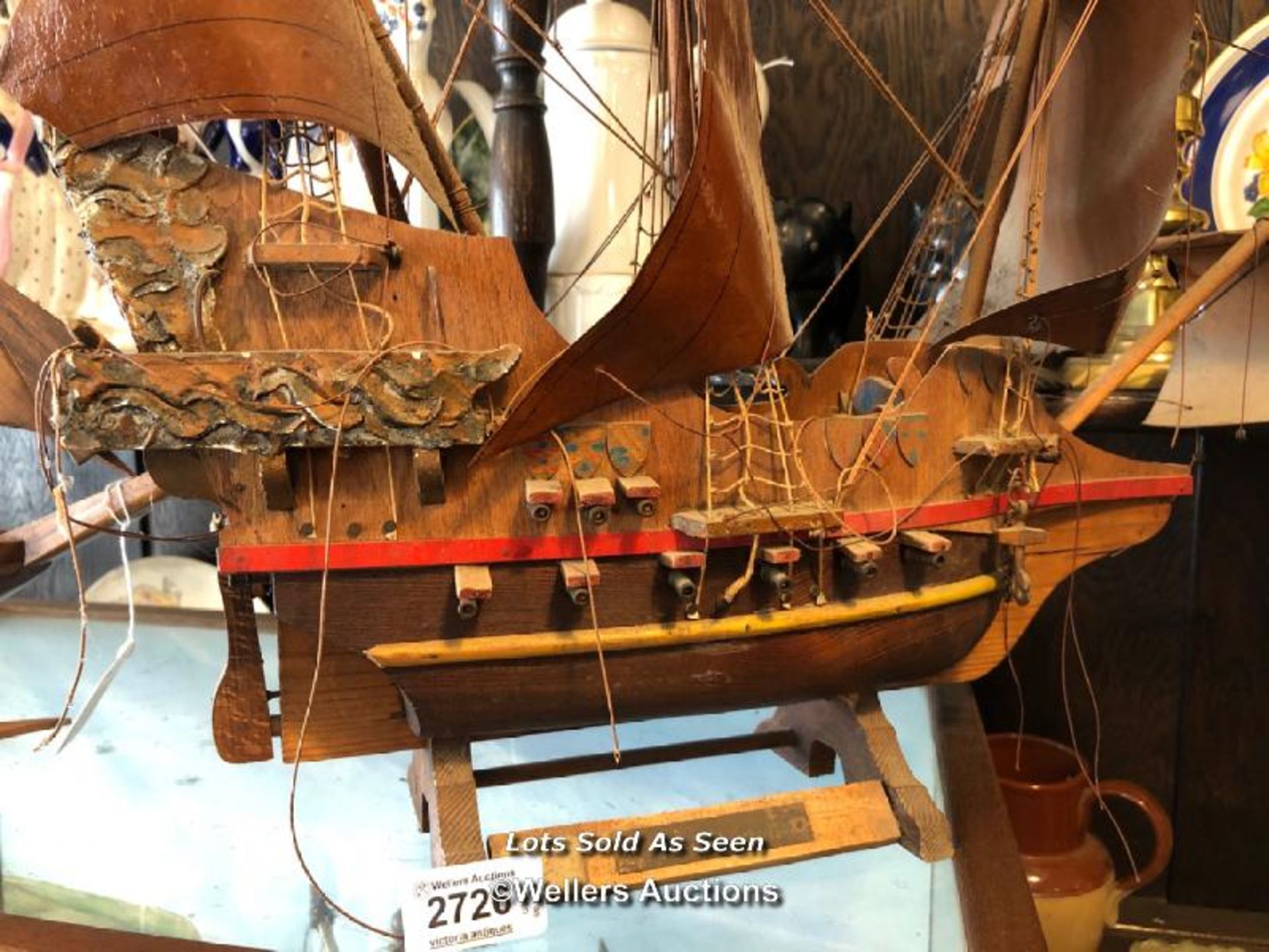 *MODEL OF AN OLD FRIGATE, 52CM HIGH / LOCATED AT VICTORIA ANTIQUES, WADEBRIDGE, PL27 7DD - Image 2 of 3