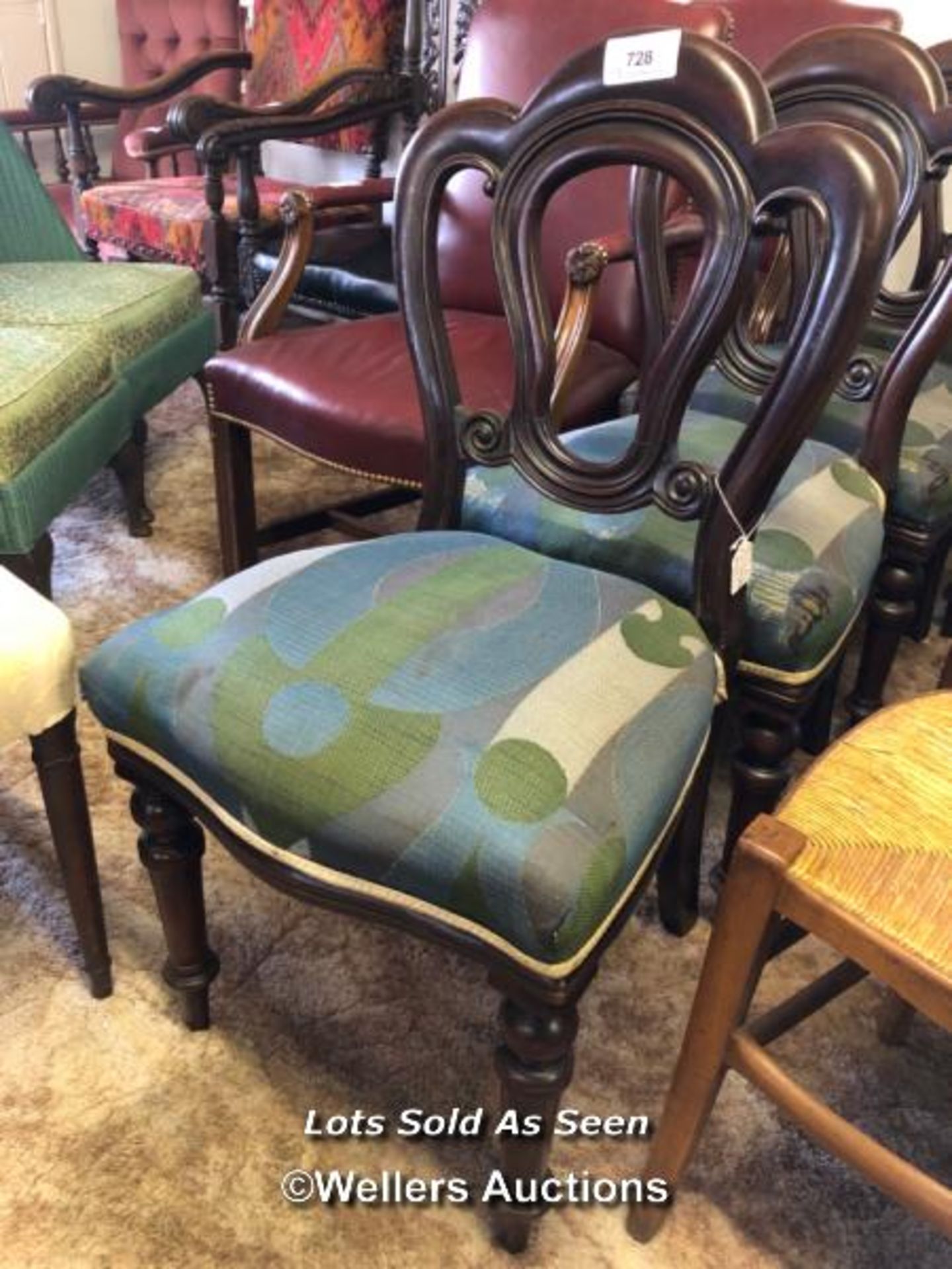 *SET OF FOUR 19TH CENTURY MAHOGANY CHAIRS WITH UPHOLSTERED SEATS / LOCATED AT VICTORIA ANTIQUES, - Image 2 of 2