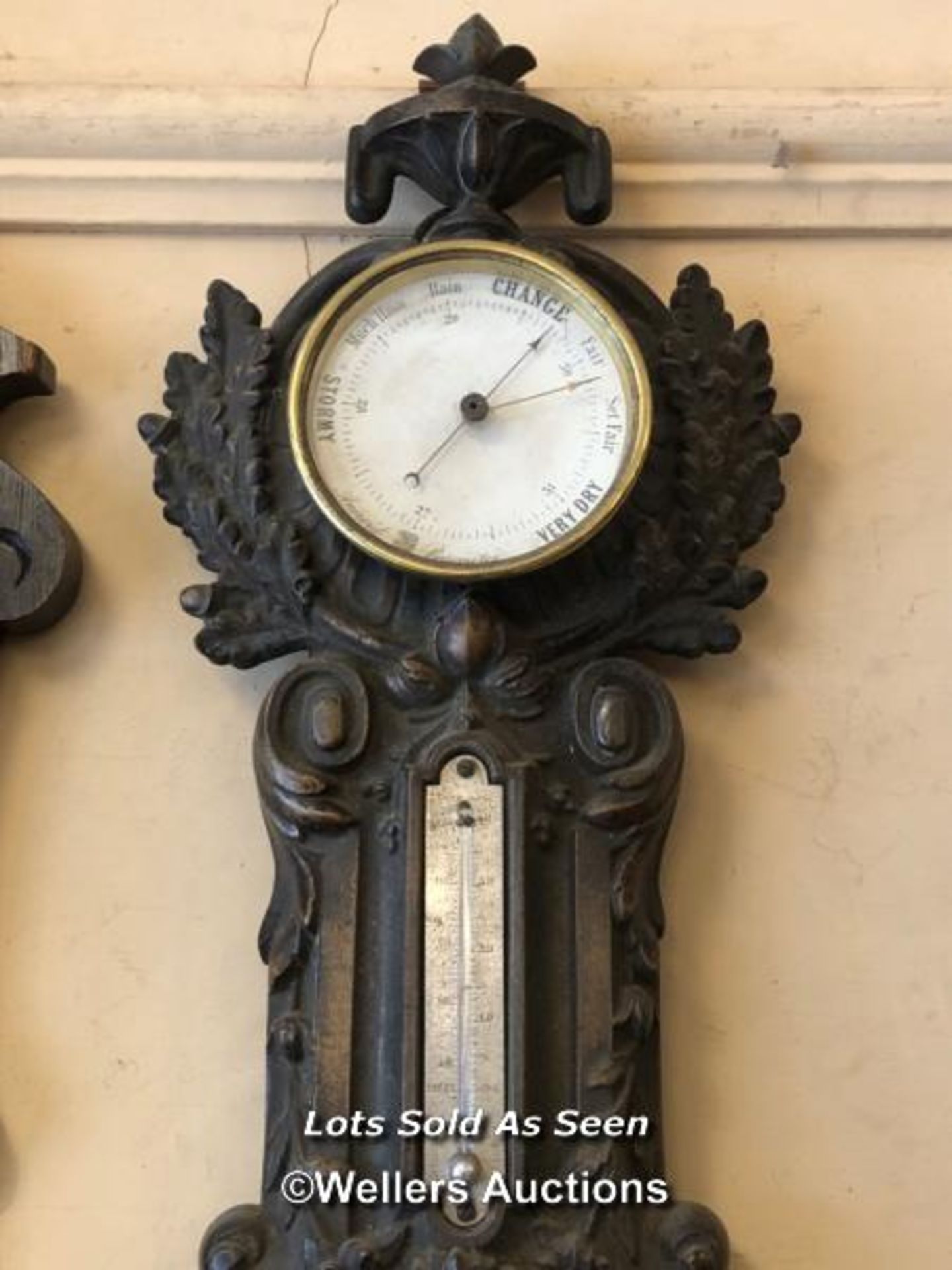 *VICTORIAN OAK BAROMETER / LOCATED AT VICTORIA ANTIQUES, WADEBRIDGE, PL27 7DD - Image 2 of 3