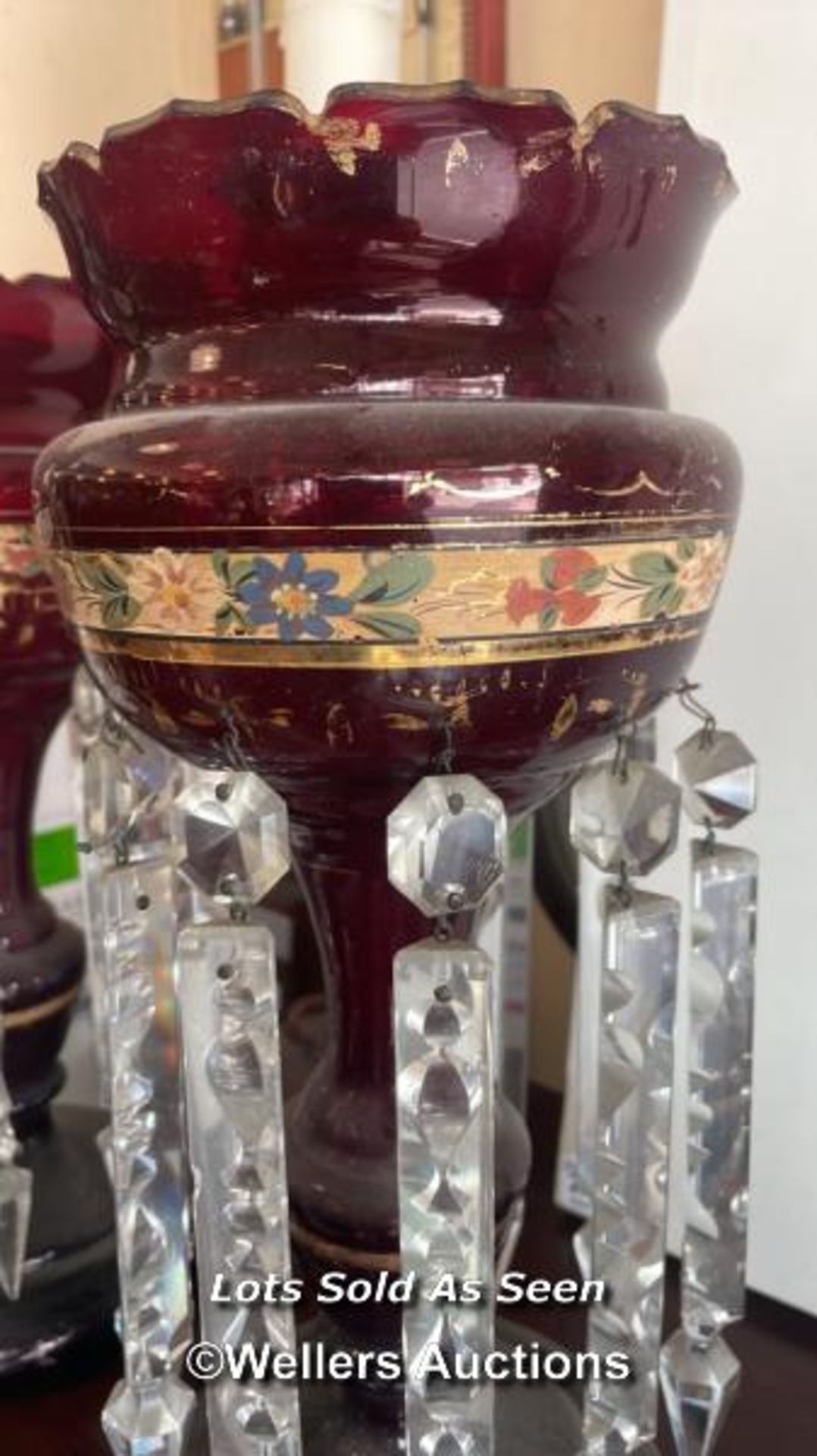 *PAIR OF VICTORIAN RUBY GLASS LUSTRES, 36CM - Image 2 of 3