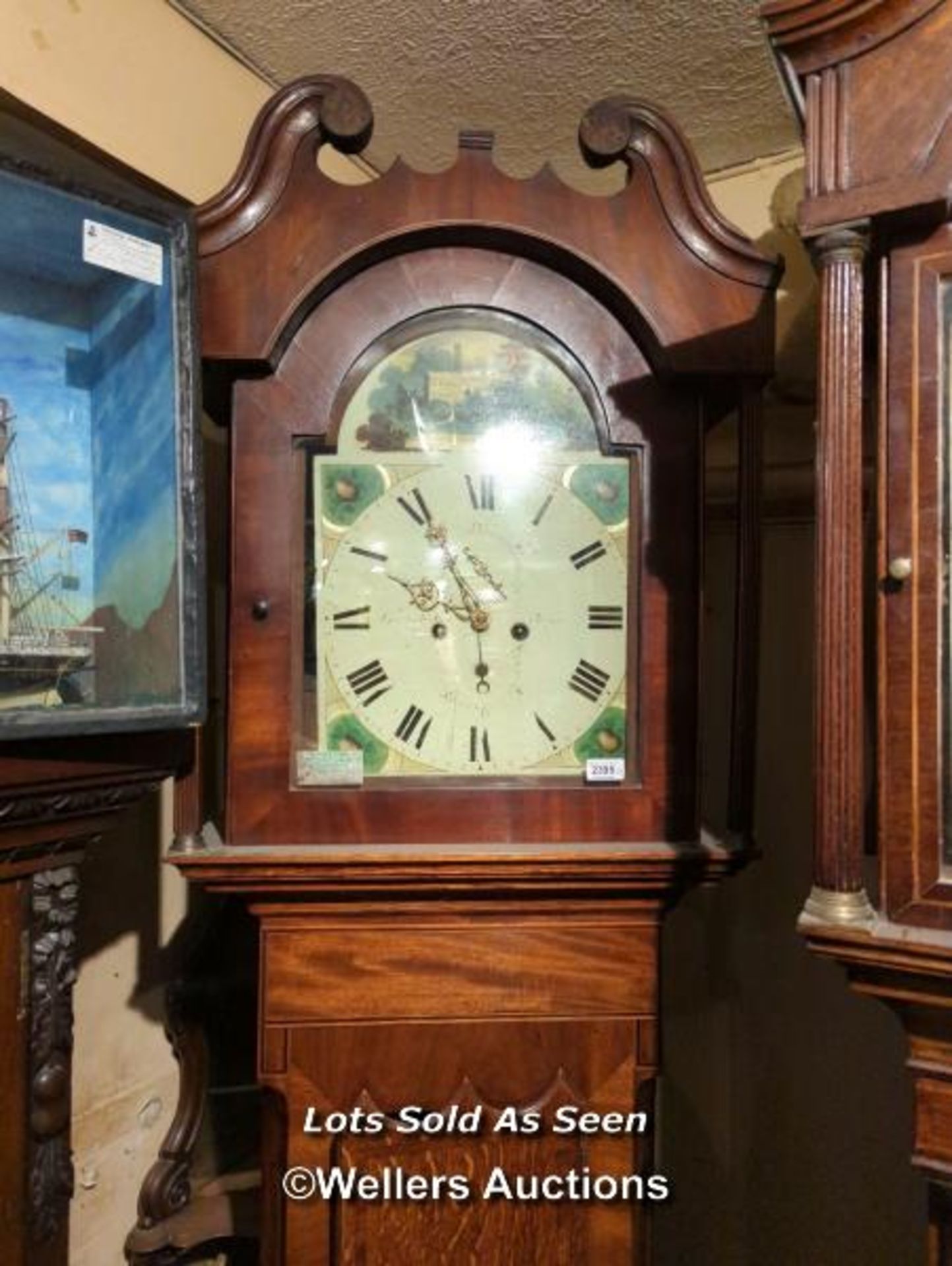 *MAHOGANY 8 DAY LONGCASE CLOCK, PAINTED DIAL SIGNED INDISTINCTLY, 227CM / LOCATED AT VICTORIA - Image 2 of 6