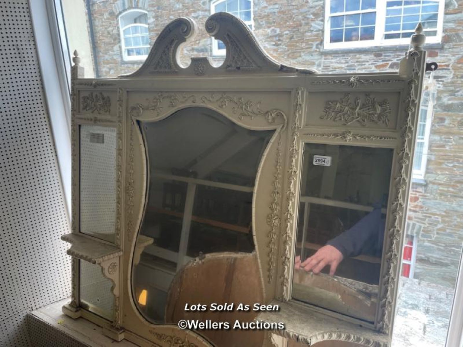 *WHITE GILT OVER MANTLE MIRROR, 106CM (W) X 100CM (H) / LOCATED AT VICTORIA ANTIQUES, WADEBRIDGE, - Image 2 of 2