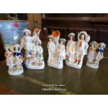 *FIVE STAFFORDSHIRE FLATBACK FIGURES INCLUDING A PAIR / LOCATED AT VICTORIA ANTIQUES, WADEBRIDGE,