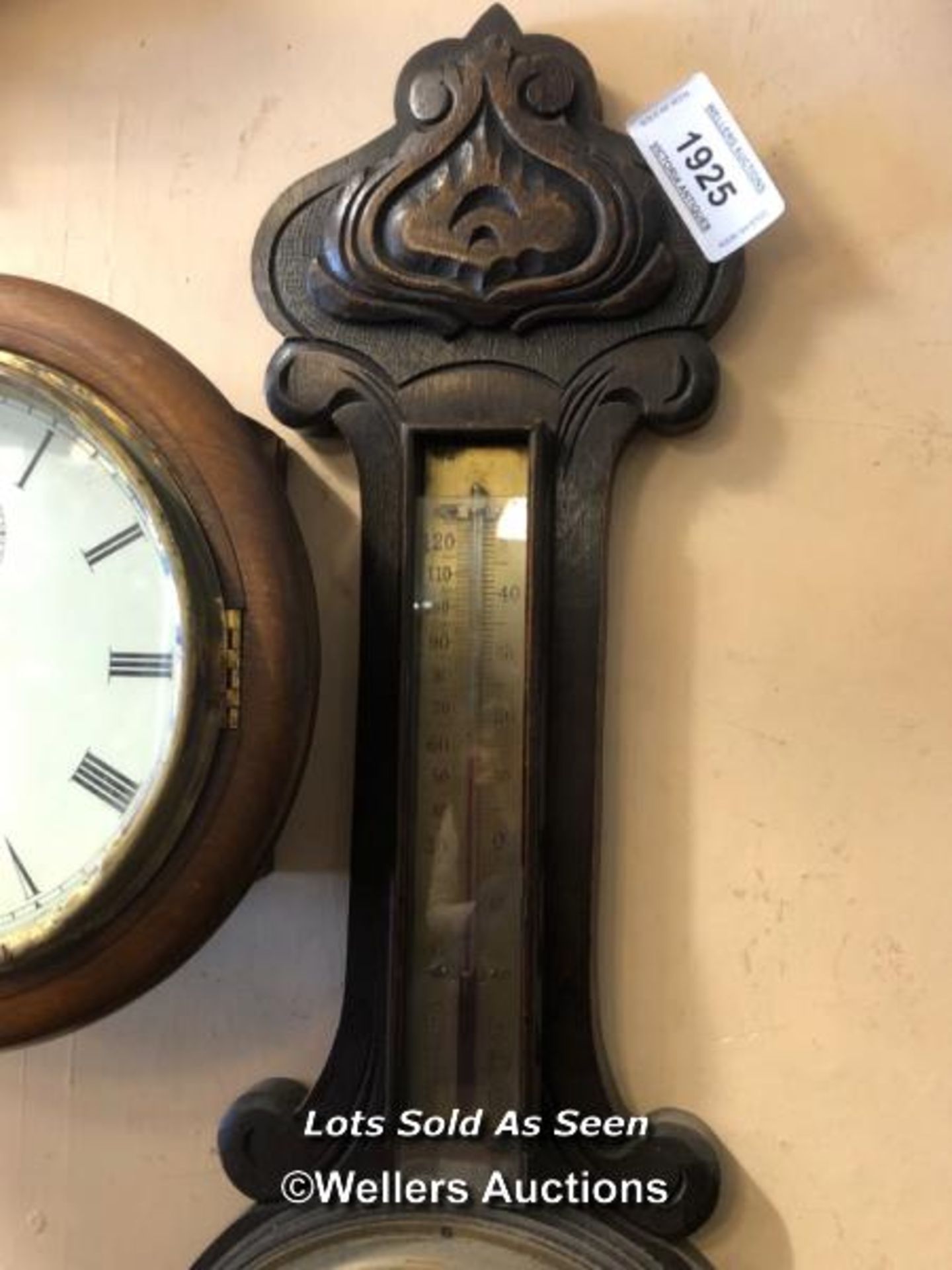 *CARVED OAK BAROMETER / LOCATED AT VICTORIA ANTIQUES, WADEBRIDGE, PL27 7DD - Image 3 of 3