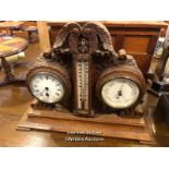 *CARVED OAK MANTEL CLOCK/BAROMETER/THERMOMETER / LOCATED AT VICTORIA ANTIQUES, WADEBRIDGE, PL27 7DD