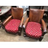 PAIR OF 19TH CENTURY LEATHER CLUB CHAIRS, IN NEED OF RESTORATION, 29 X 30 X 33 INCHES / LOCATED AT