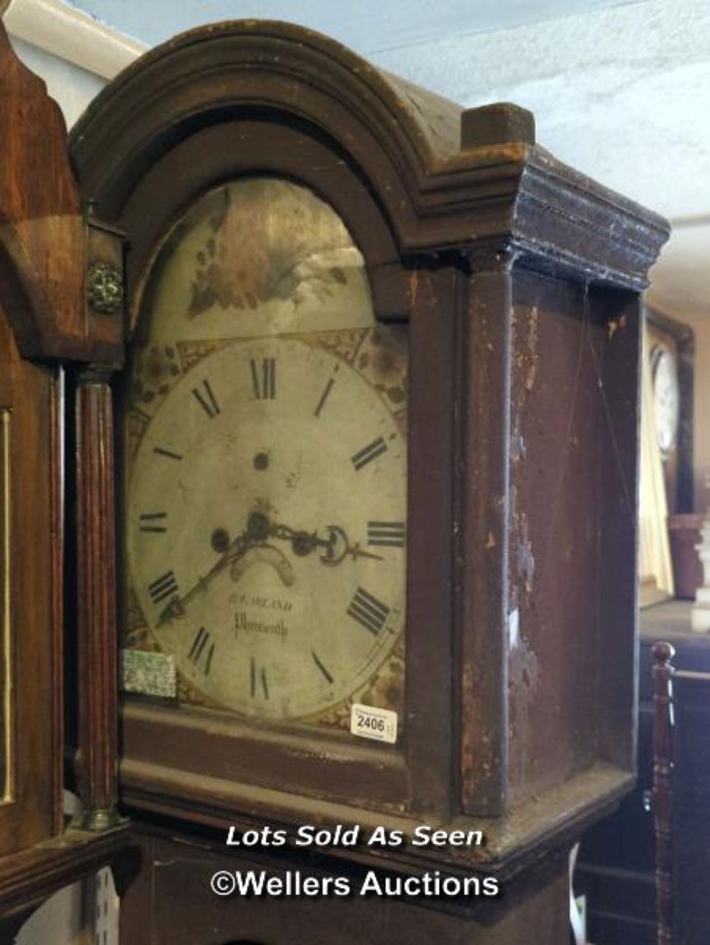*PAINTED PINE 8 DAY LONGCASE CLOCK SIGNED R GARLAND, "PLYMOUTH, 204CM / LOCATED AT VICTORIA - Image 2 of 3
