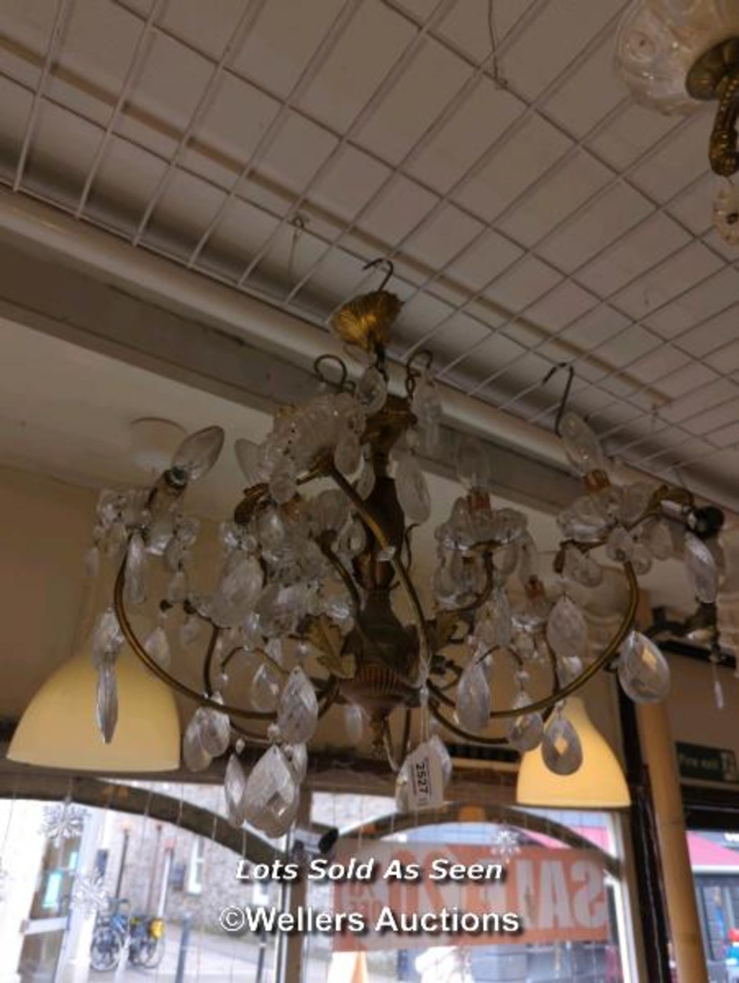 *BRASS SIX BRANCH CHANDELIER / LOCATED AT VICTORIA ANTIQUES, WADEBRIDGE, PL27 7DD - Image 2 of 3