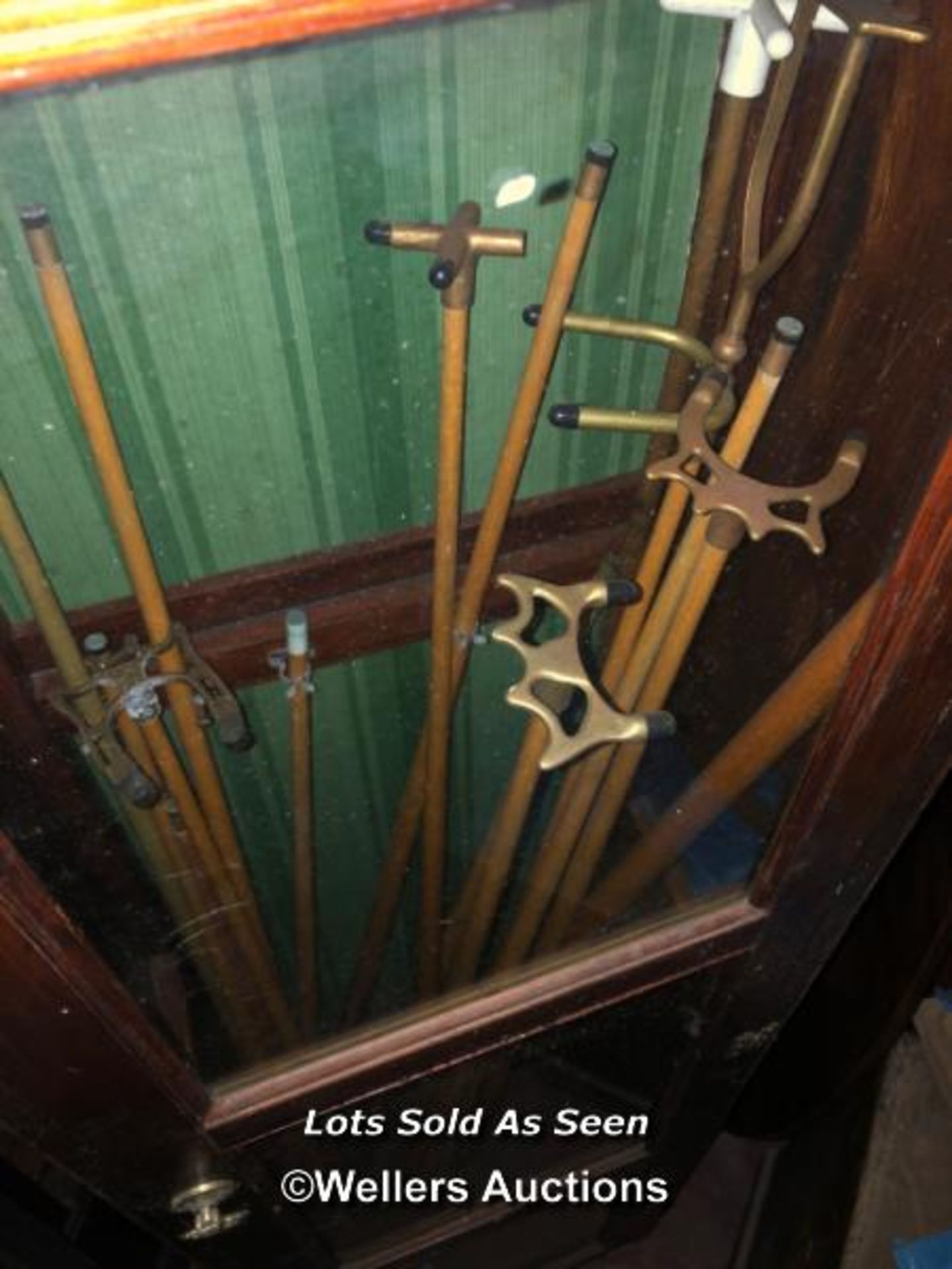 GLAZED SNOOKER CUE CABINET INCLUDING CUES AND RESTS, 11.5 X 18 X 66 INCHES / LOCATED AT VICTORIA - Image 2 of 2