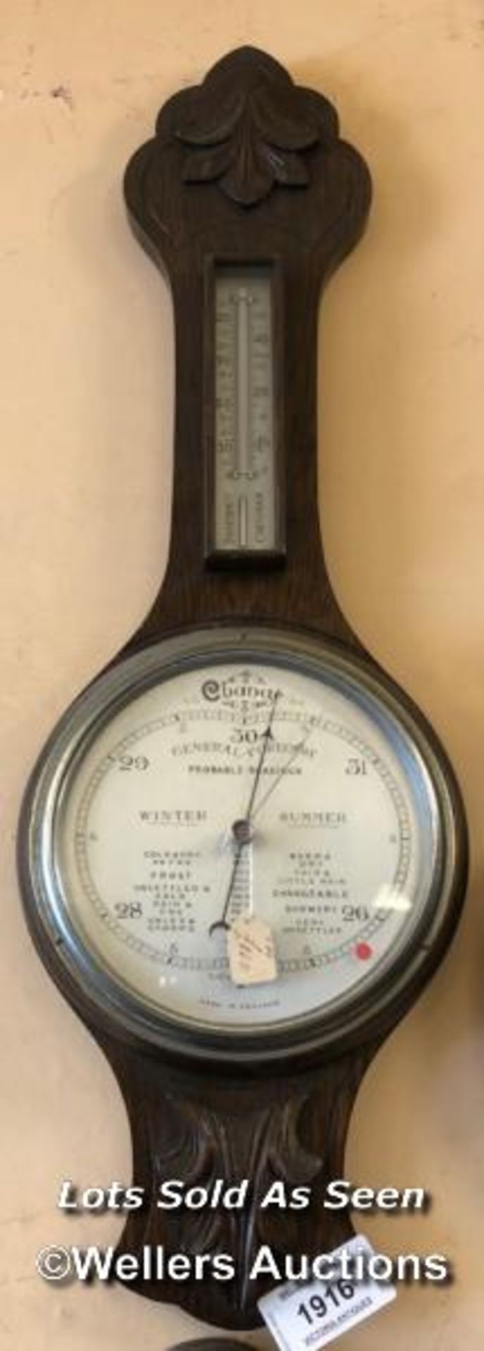 *OAK ANEROID BAROMETER / LOCATED AT VICTORIA ANTIQUES, WADEBRIDGE, PL27 7DD