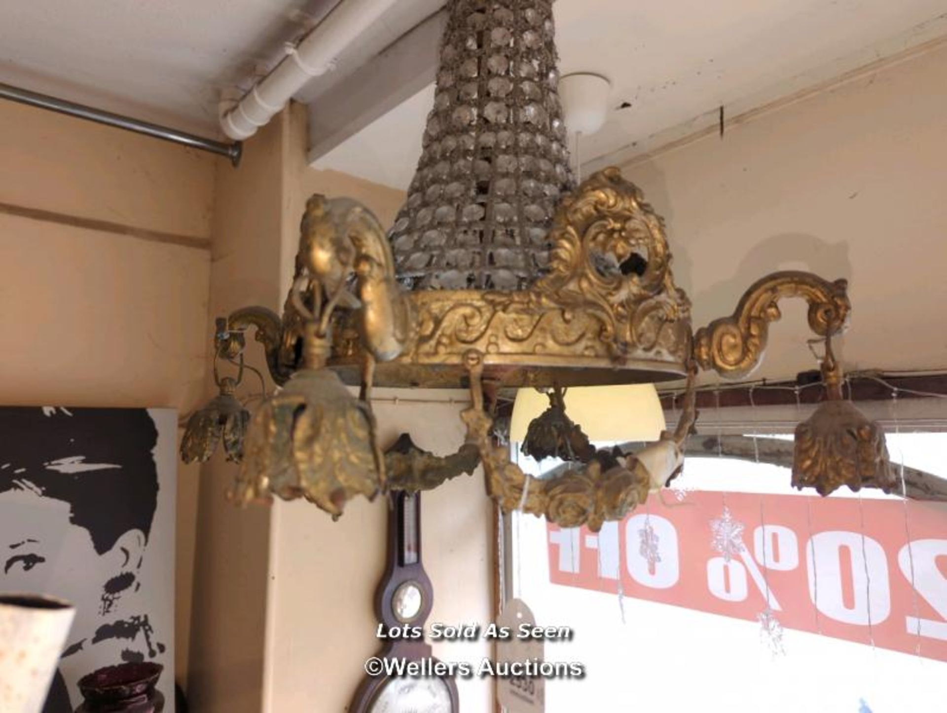 *BRASS FOUR LIGHT CEILING LIGHT FITTING / LOCATED AT VICTORIA ANTIQUES, WADEBRIDGE, PL27 7DD - Image 2 of 3