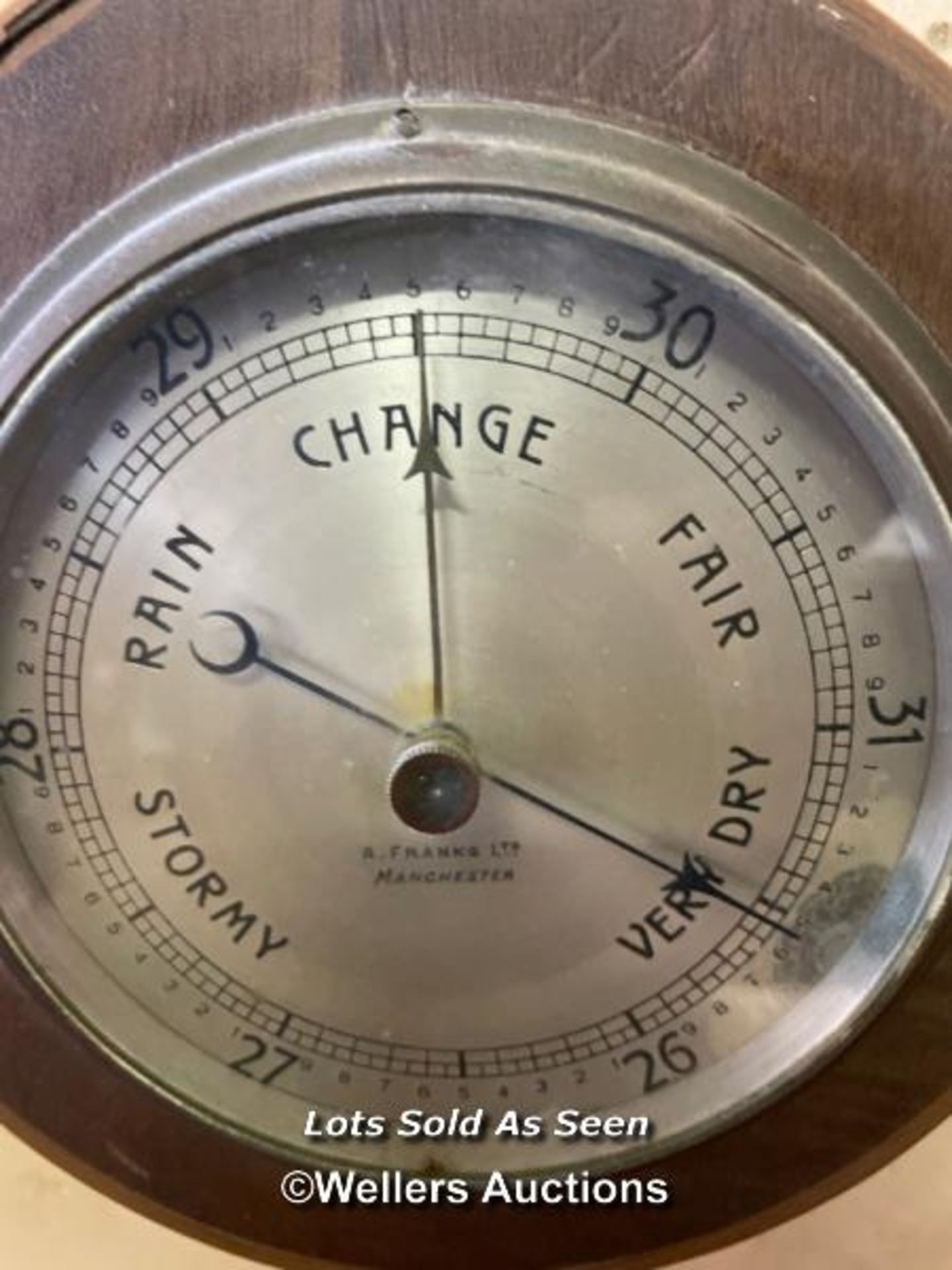 *CIRCULAR ANEROID BAROMETER BY A FRANKS LTD, MANCHESTER / LOCATED AT VICTORIA ANTIQUES, - Image 2 of 2