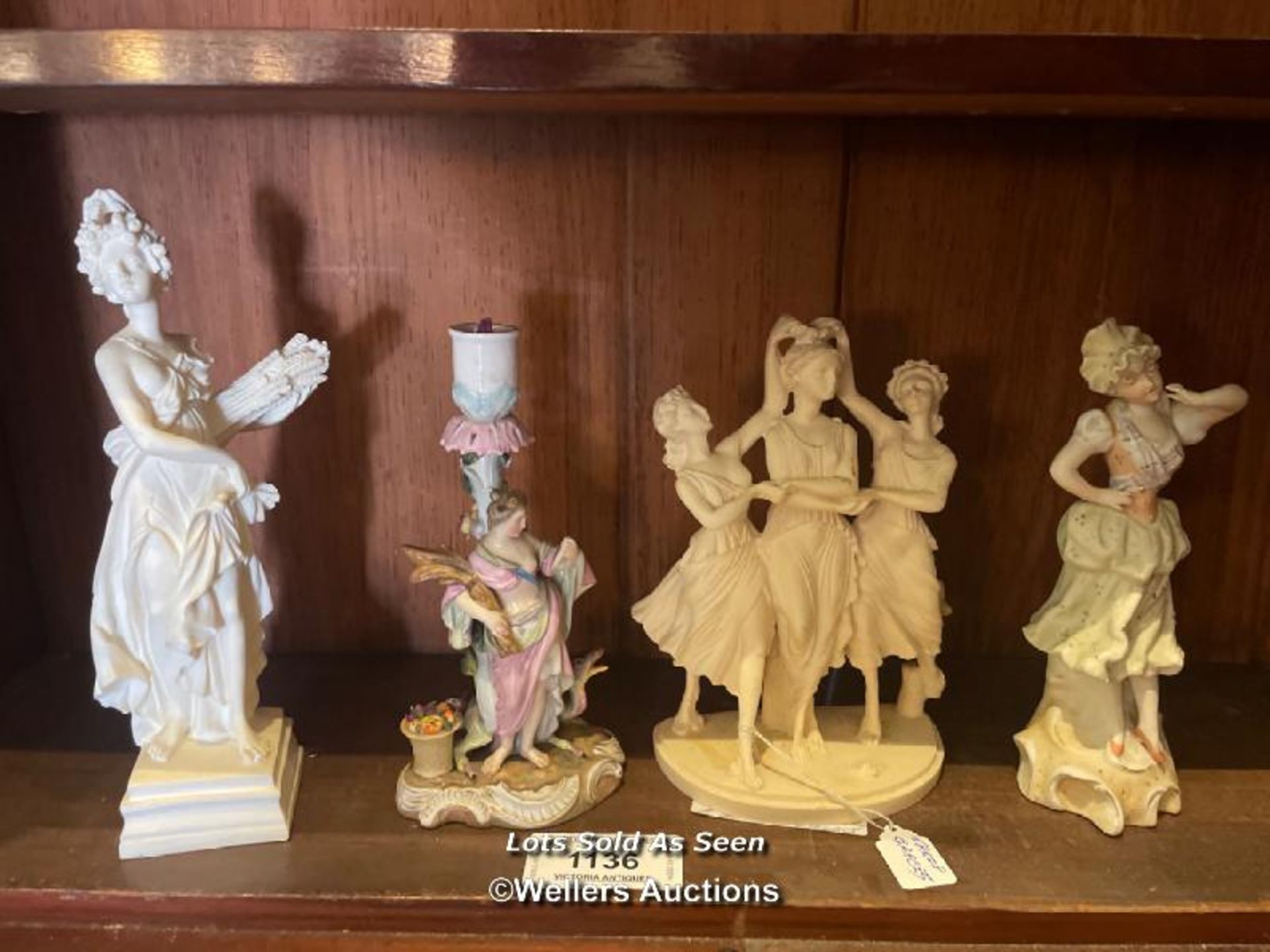 *FOUR FIGURINES INCLUDING 'THE THREE GRACES' / LOCATED AT VICTORIA ANTIQUES, WADEBRIDGE, PL27 7DD