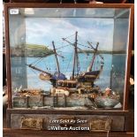 *MODEL TALL SHIP , CASE HAS ONE DRAWER AND PLAQUE, 61 X 56 X 34CM / LOCATED AT VICTORIA ANTIQUES,