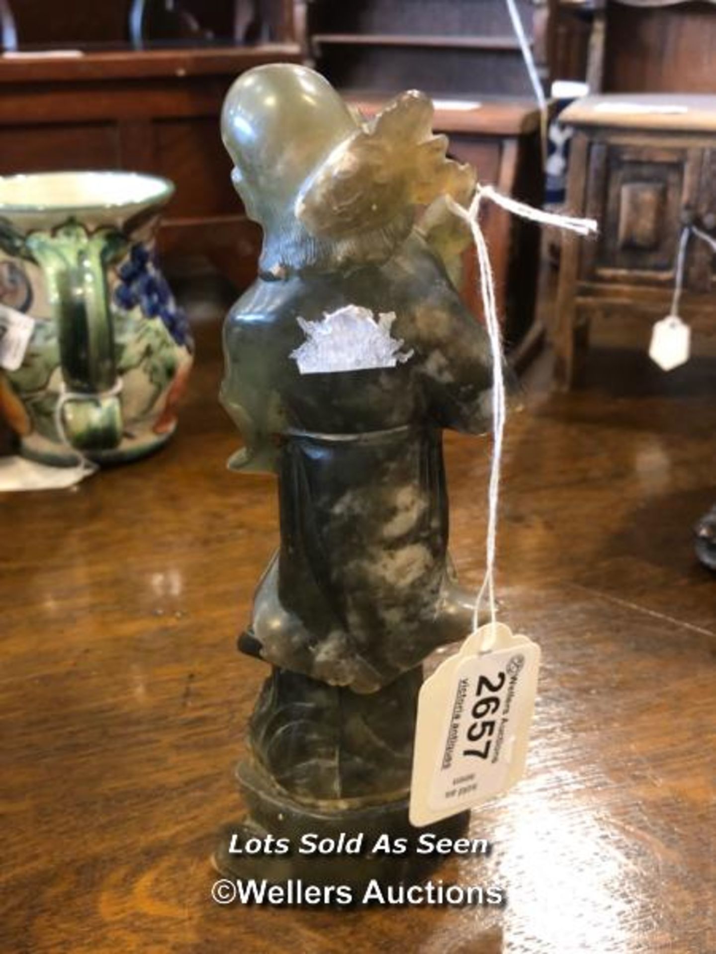 *CHINESE SPINACH JADE FIGURE OF A SAGE, 18CM / LOCATED AT VICTORIA ANTIQUES, WADEBRIDGE, PL27 7DD - Image 2 of 2