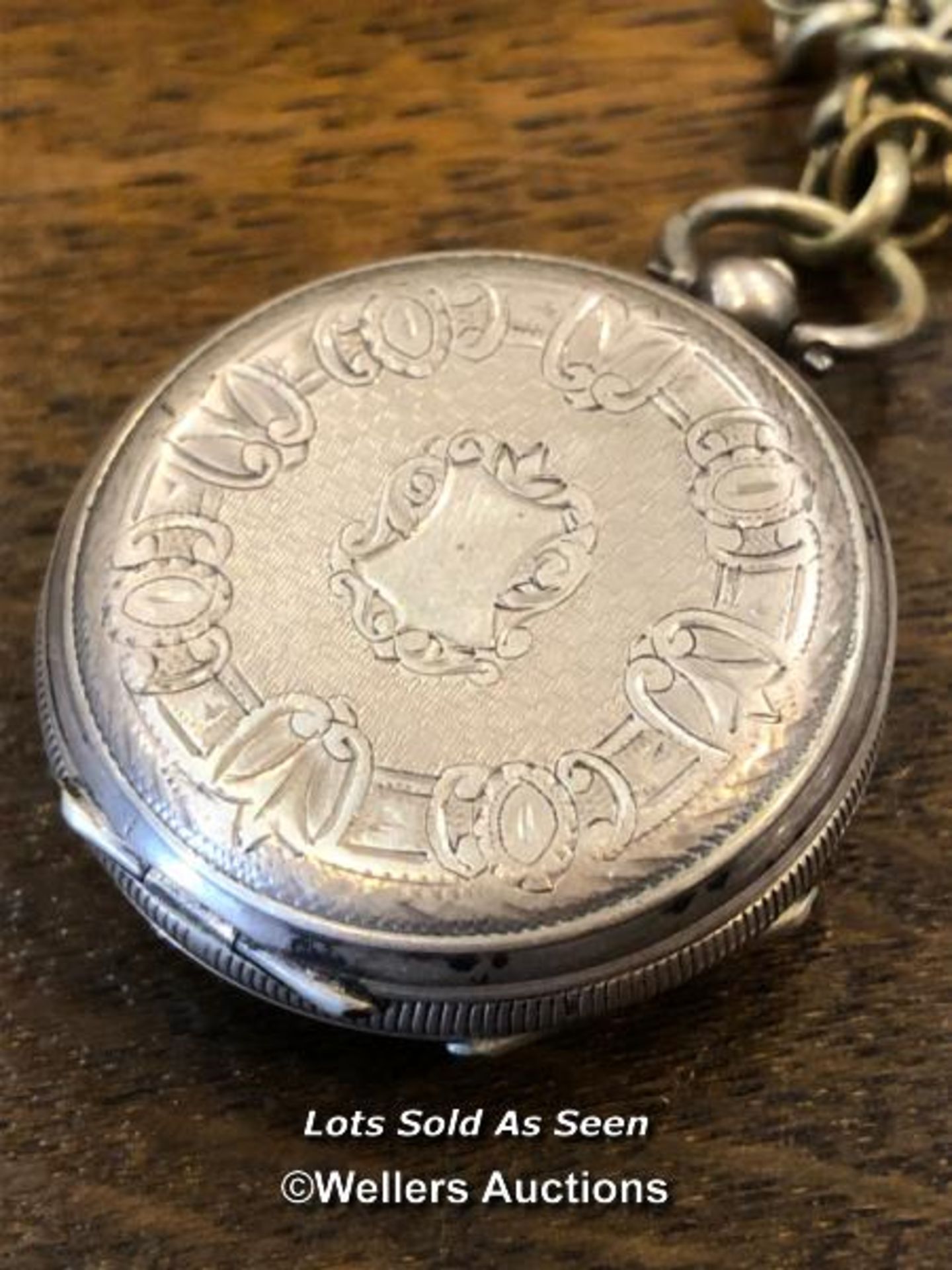 *SILVER POCKET WATCH, WHITE ENAMEL DIAL, SILVER PLATED ALBERT / LOCATED AT VICTORIA ANTIQUES, - Image 3 of 6