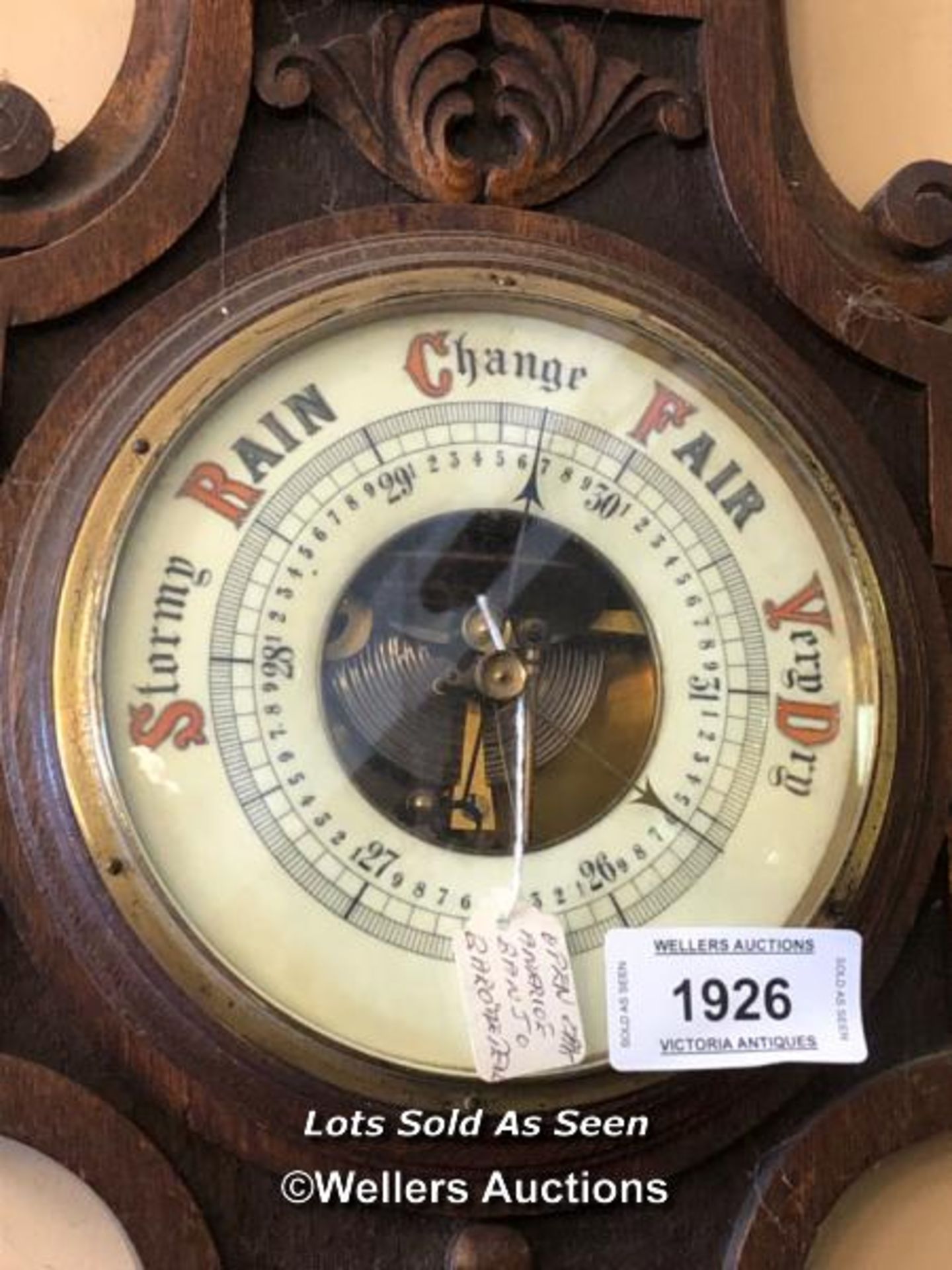 *LARGE OAK BANJO BAROMETER WITH VISIBLE MECHANISM / LOCATED AT VICTORIA ANTIQUES, WADEBRIDGE, PL27 - Image 2 of 3