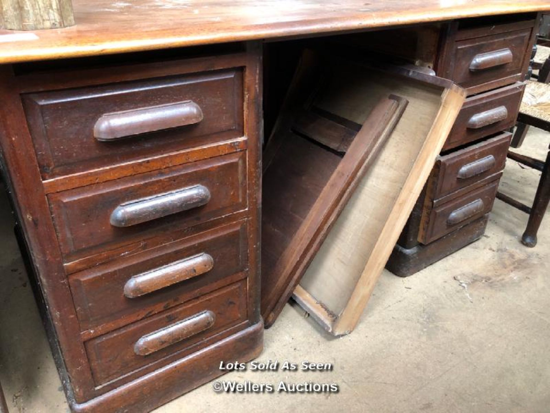 BOTTOM SECTION OF A ROLL TOP DESK WITH NINE DRAWERS (A/F), 55 X 32 X 30 INCHES / LOCATED AT VICTORIA - Image 3 of 3