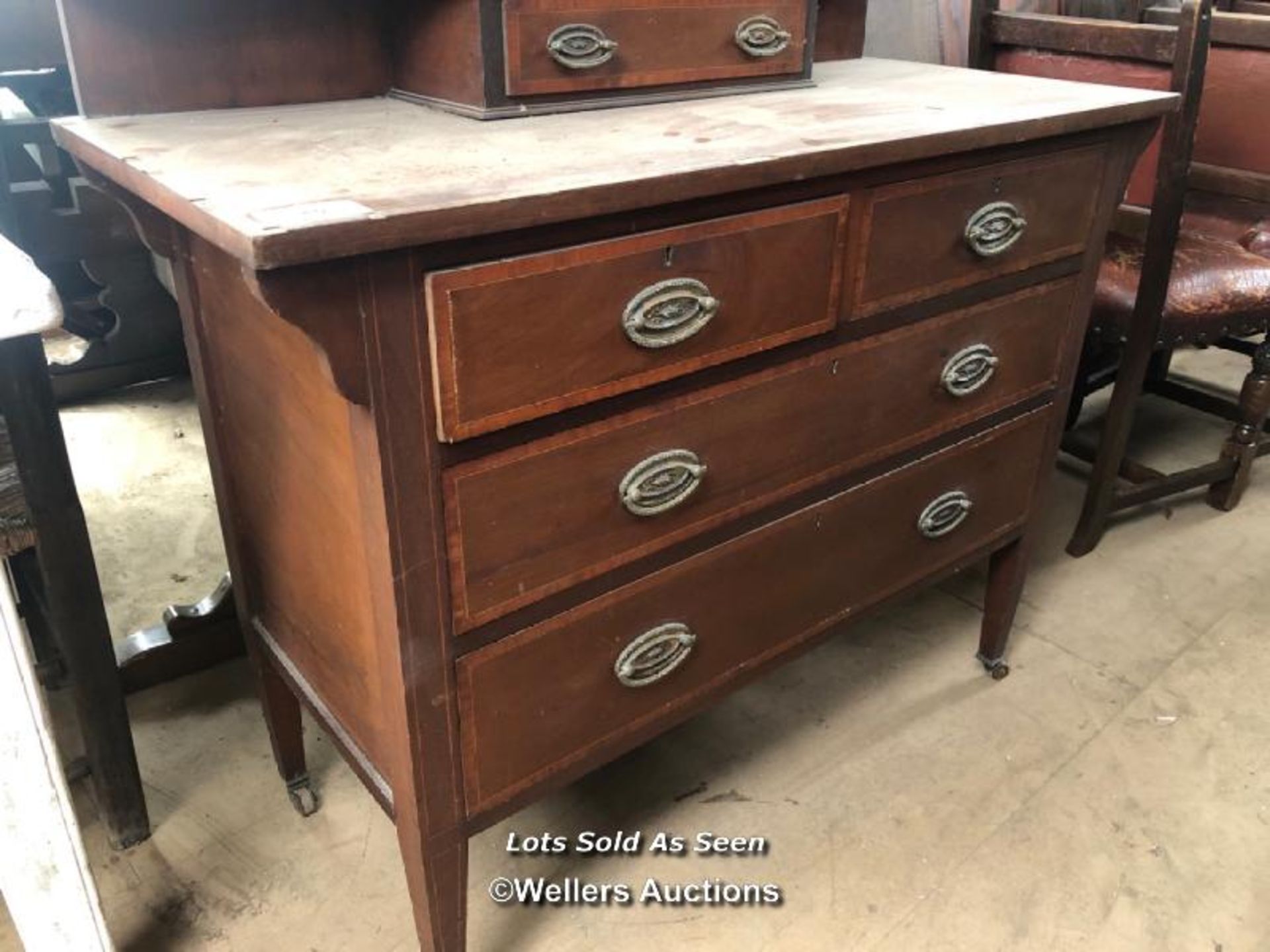 DRESSING TABLE WITH MIRROR AND SIX DRAWERS ON CASTORS, 42 X 18.5 X 68 INCHES / LOCATED AT VICTORIA - Image 3 of 3