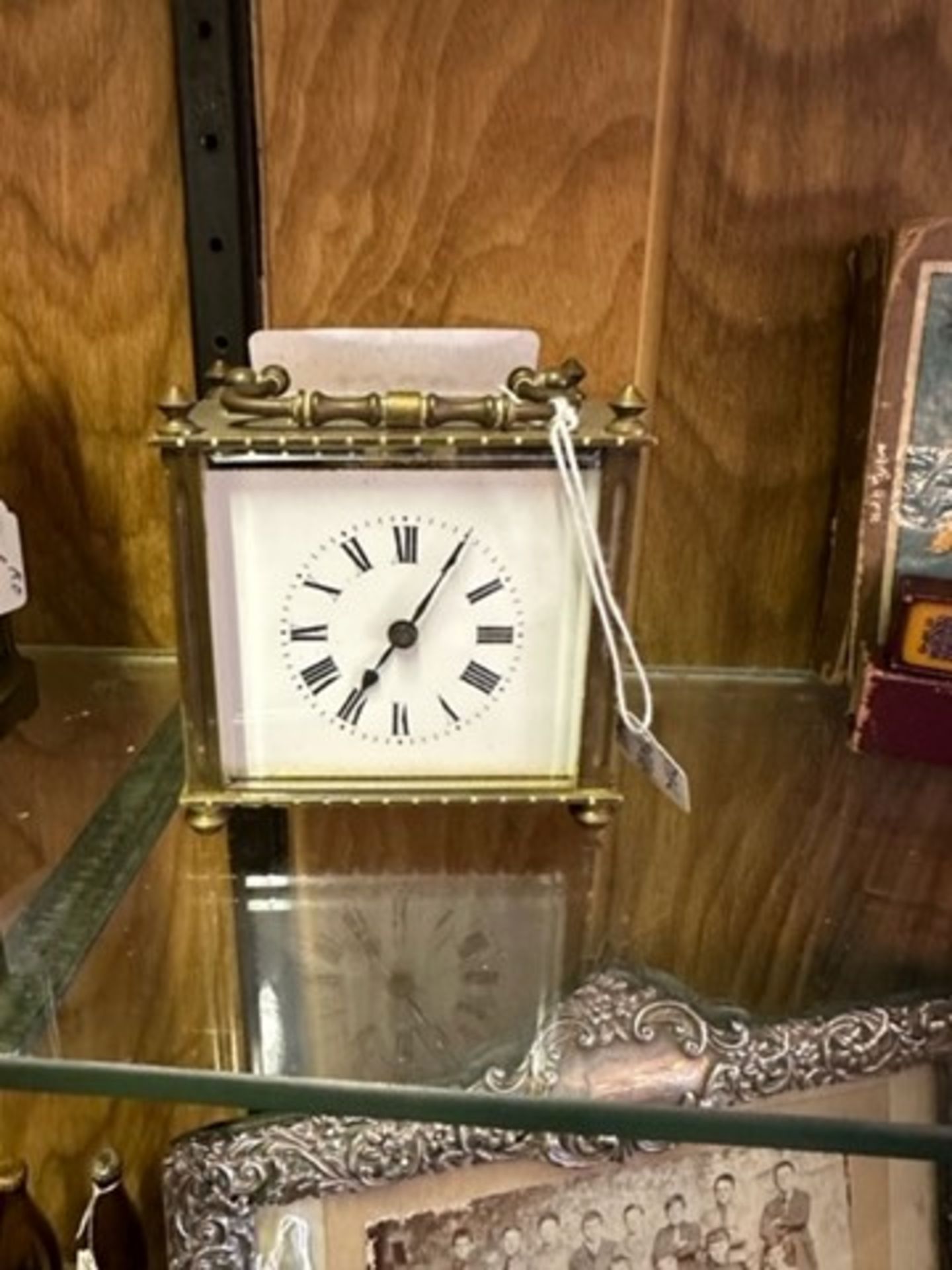 *SMALL SQUARE BRASS CARRIAGE CLOCK, FRENCH MOVEMENT / LOCATED AT VICTORIA ANTIQUES, WADEBRIDGE, PL27