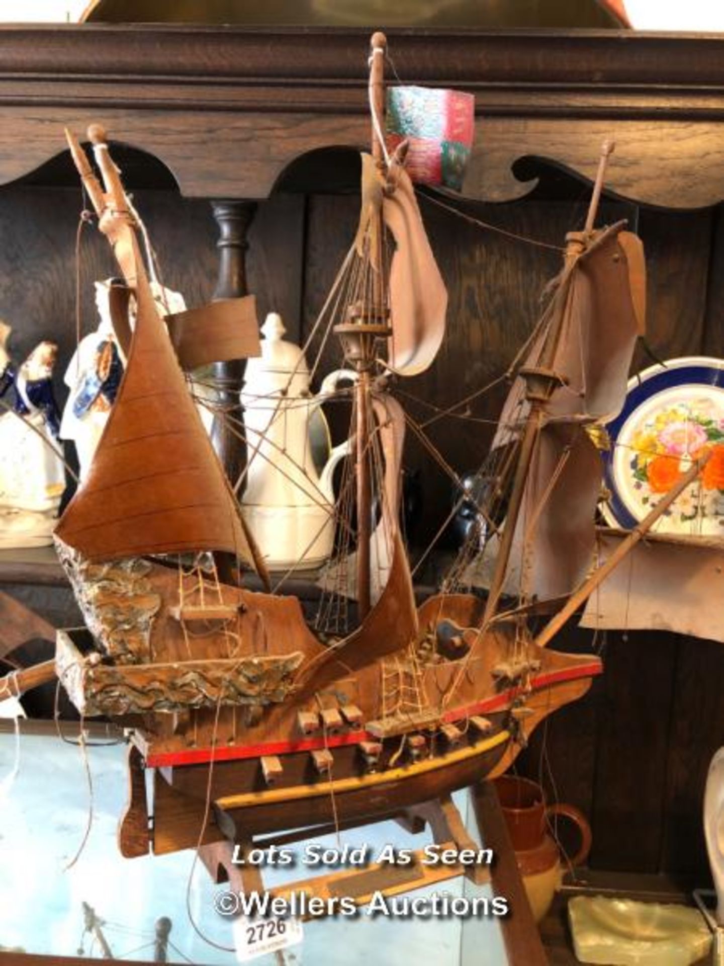 *MODEL OF AN OLD FRIGATE, 52CM HIGH / LOCATED AT VICTORIA ANTIQUES, WADEBRIDGE, PL27 7DD