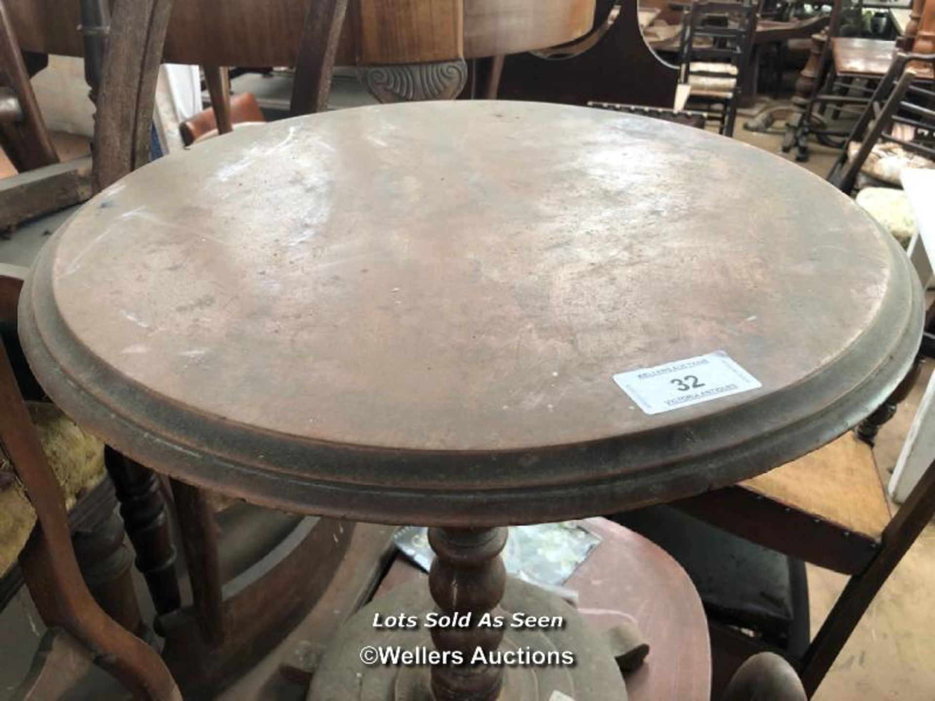 SMALL CIRCULAR SIDE TABLE, 24 DIAMETER X 28 INCHES HIGH / LOCATED AT VICTORIA ANTIQUES, - Image 2 of 3