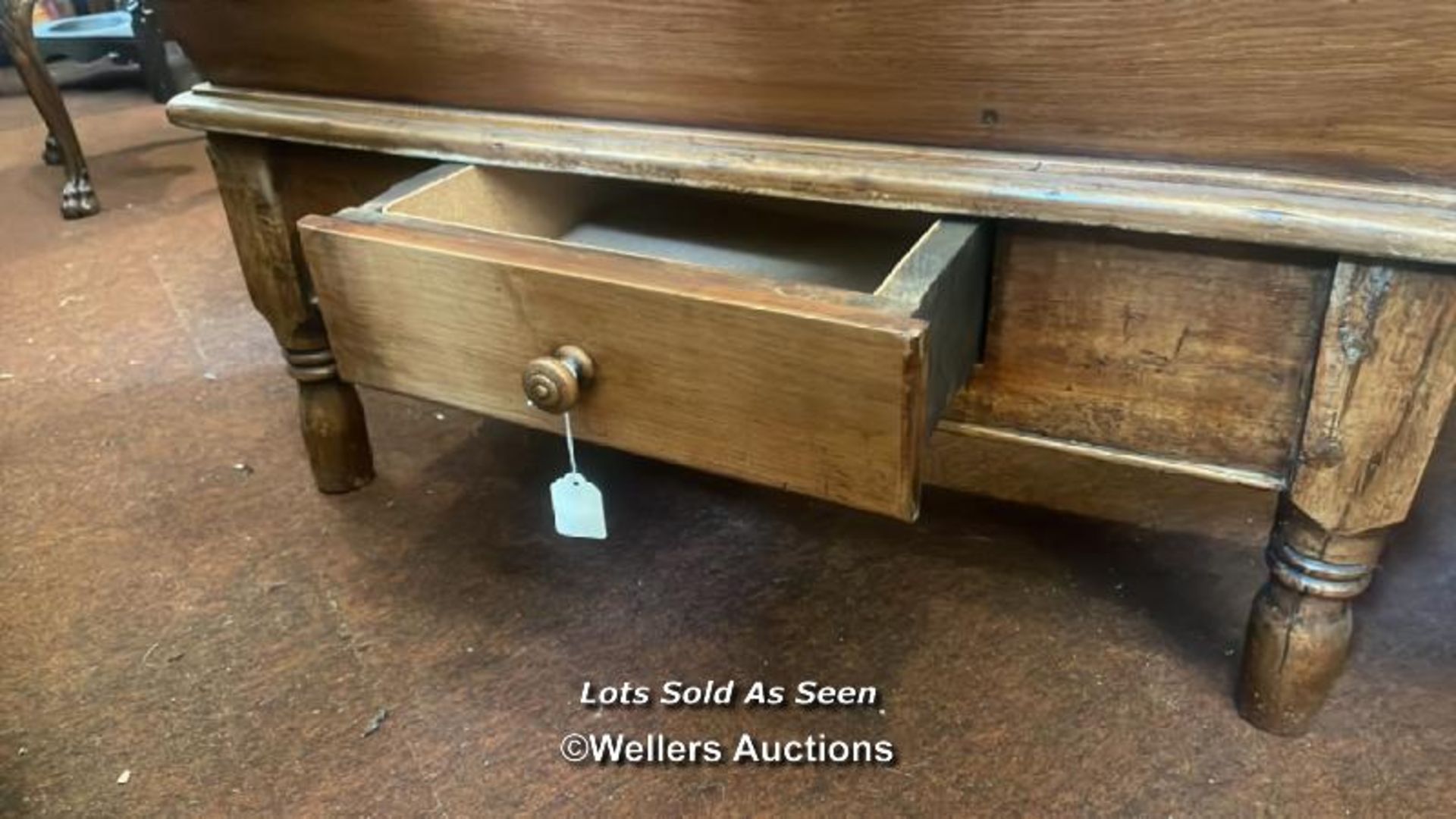 *WALNUT DOUGH BIN, NOW CORK LINED, WITH DRAWER, 108CM WIDE / LOCATED AT VICTORIA ANTIQUES, - Image 2 of 5