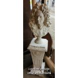 *CREAM PAINTED PORTRAIT BUST INSCRIBED ACROPOLE, ON SEPARATE STAND, OVERALL HEIGHT 151CM / LOCATED