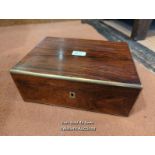 *VICTORIAN BRASS BOUND ROSEWOOD WRITING SLOPE, 31CM WIDE / LOCATED AT VICTORIA ANTIQUES, WADEBRIDGE,