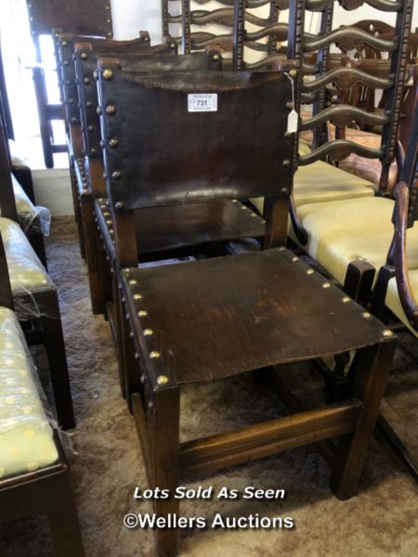 *SET OF FIVE OAK LEATHER SEATED AND BACK CHAIRS / LOCATED AT VICTORIA ANTIQUES, WADEBRIDGE, PL27 - Image 2 of 2