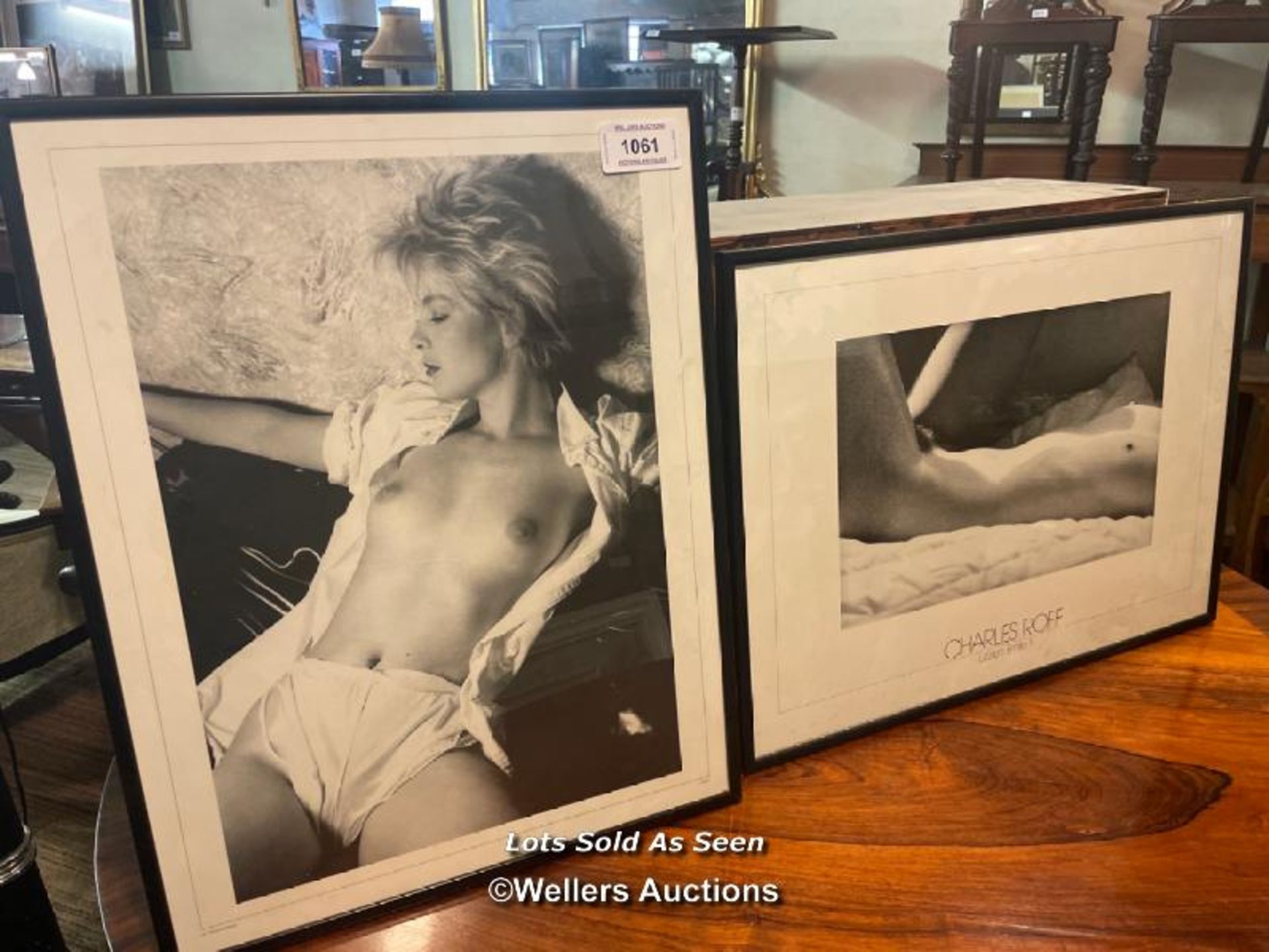 *TWO FRAMED AND GLAZED ADULT THEMED PRINTS / LOCATED AT VICTORIA ANTIQUES, WADEBRIDGE, PL27 7DD