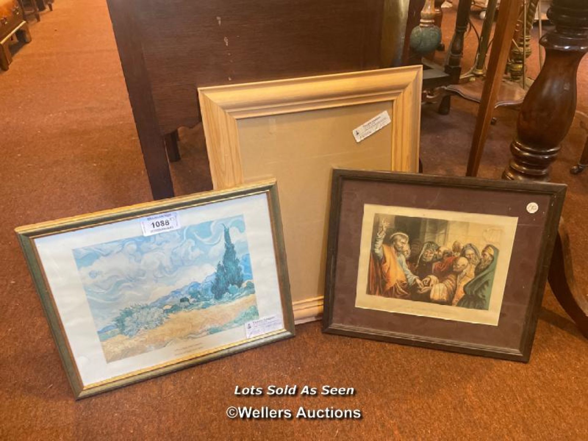 *TWO FRAMED AND GLAZED PRINTS, ONE IS A VAN GOGH, THE OTHER IS A RELIGIOUS SCENE, TOGETHER WITH A