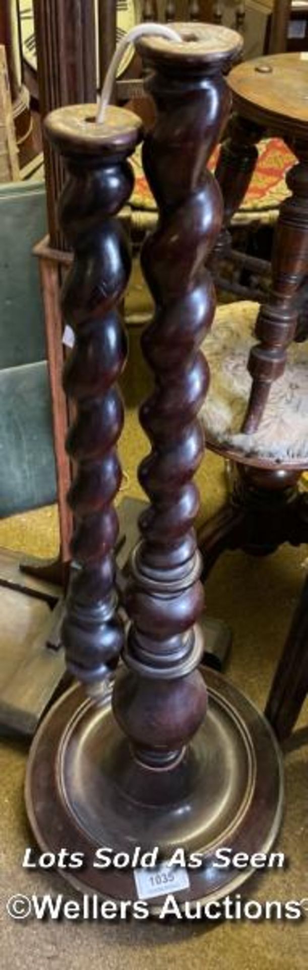 *ONE BARLEY TWIST STANDARD LAMP (DAMAGED) / LOCATED AT VICTORIA ANTIQUES, WADEBRIDGE, PL27 7DD