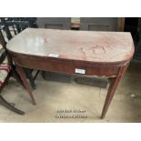 INLAID FOLDING BOW FRONTED TABLE, 39 X 19 X 29.5 INCHES / LOCATED AT VICTORIA ANTIQUES,