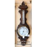 *VICTORIAN CARVED OAK ANEROID BAROMETER/THERMOMETER BY J H STEWARD, 54 CORNHILL, LONDON / LOCATED AT