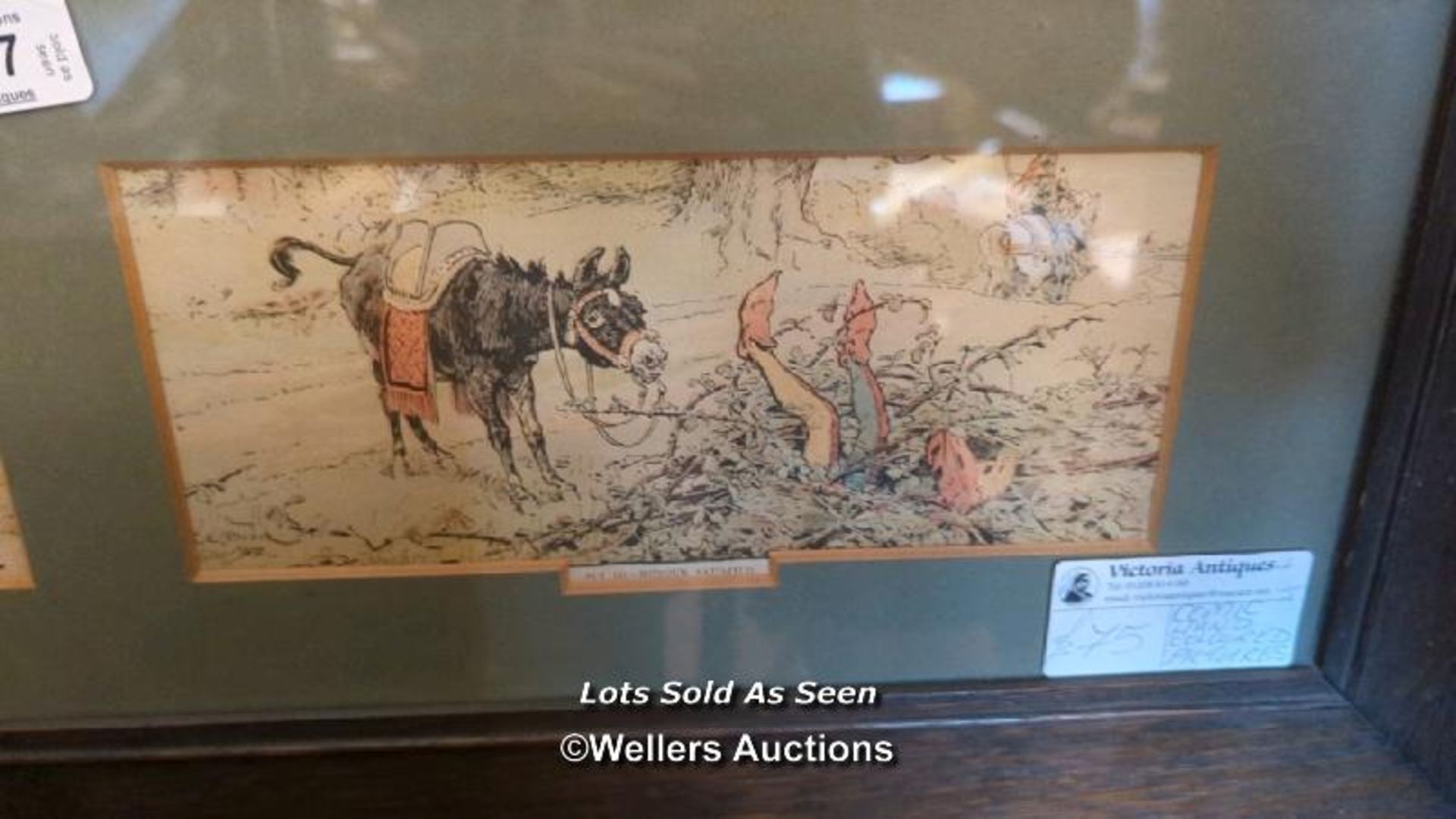 *THREE 1920S DONKEY PRINTS, FRAMED AS ONE, 97.5CM WIDE / LOCATED AT VICTORIA ANTIQUES, WADEBRIDGE, - Bild 3 aus 5