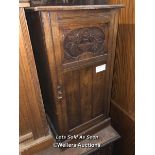 CARVED BEDSIDE CUPBOARD, 15.5 X 14.5 X 31 INCHES / LOCATED AT VICTORIA ANTIQUES, WADEBRIDGE, PL27