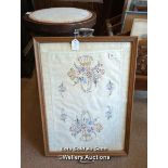 *1920S RECTANGULAR TRAY WITH EMROIDERY; A BUTTERFLY WING TRAY / LOCATED AT VICTORIA ANTIQUES,