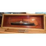 *MOUNTED HALF MODEL IRON PADDLE STEAMER / LOCATED AT VICTORIA ANTIQUES, WADEBRIDGE, PL27 7DD