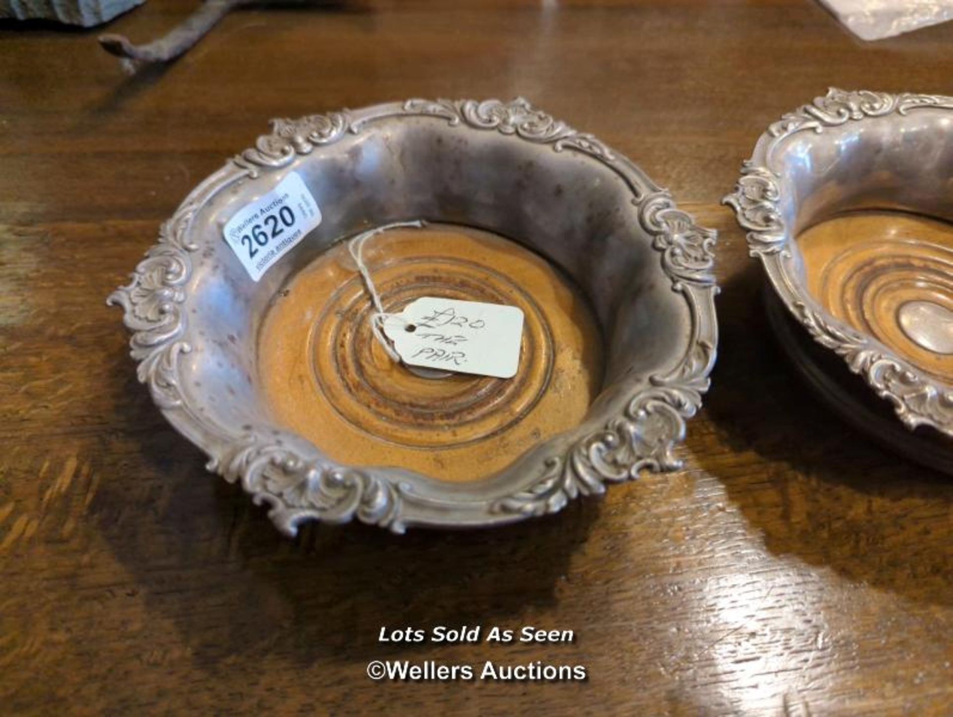 * PAIR OF VICTORIAN WOOD/SILVER PLATED BOTTLE COASTERS / LOCATED AT VICTORIA ANTIQUES, WADEBRIDGE, - Image 3 of 3