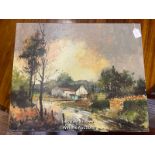 *PAINTED OIL ON CANVAS DEPICTING A RURAL SCENE, 61 X 50CM / LOCATED AT VICTORIA ANTIQUES,