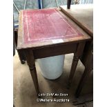 SMALL DESK WITH LEATHERETTE TOP, 28 X 17.5 X 29 INCHES / LOCATED AT VICTORIA ANTIQUES, WADEBRIDGE,