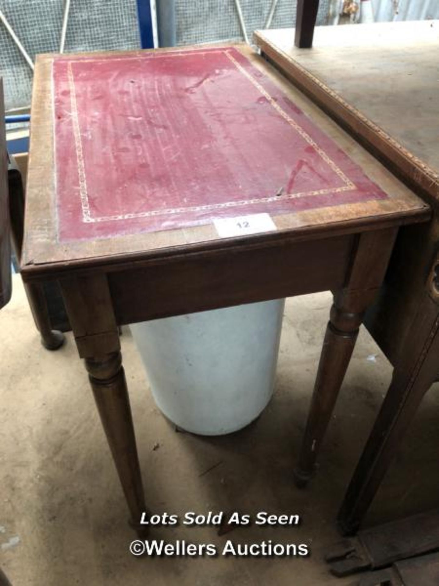 SMALL DESK WITH LEATHERETTE TOP, 28 X 17.5 X 29 INCHES / LOCATED AT VICTORIA ANTIQUES, WADEBRIDGE,