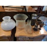 *ASSORTED ITEMS INCLUDING METAL TEAPOT, TROPHIES AND GLASS LAMPSHADES, ETC. / LOCATED AT VICTORIA