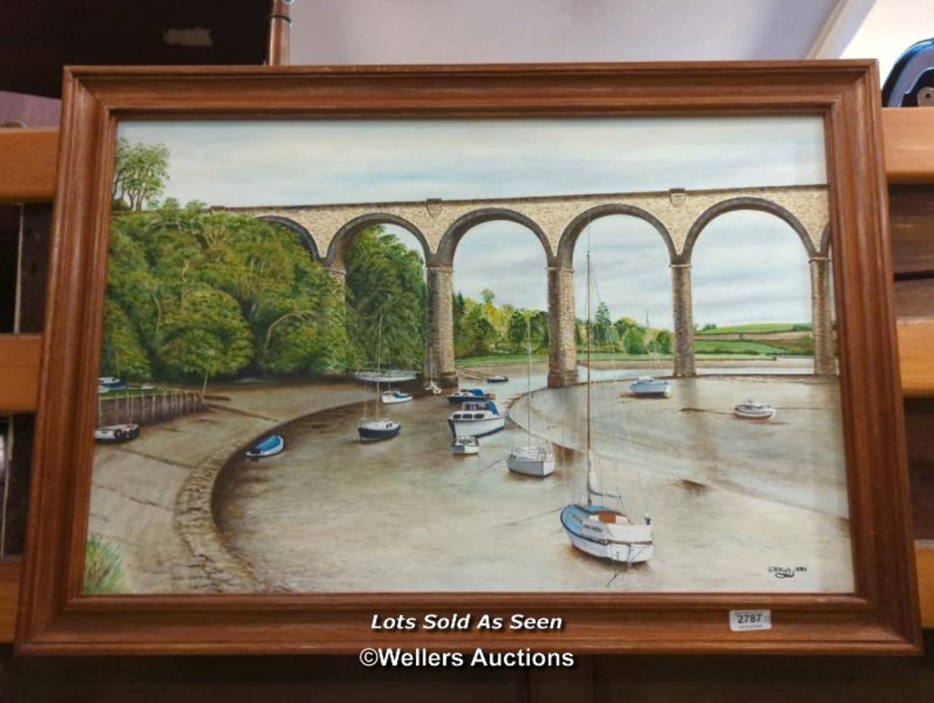 *ST GERMANS VIADUCT, CORNWALL, ACRYLIC ON CANVAS, SIGNED BY A.R. HIGH 1984, 73 X 48.5CM / LOCATED AT